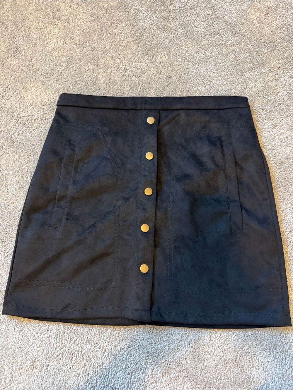 Black Button-Front A-Line Mini Skirt